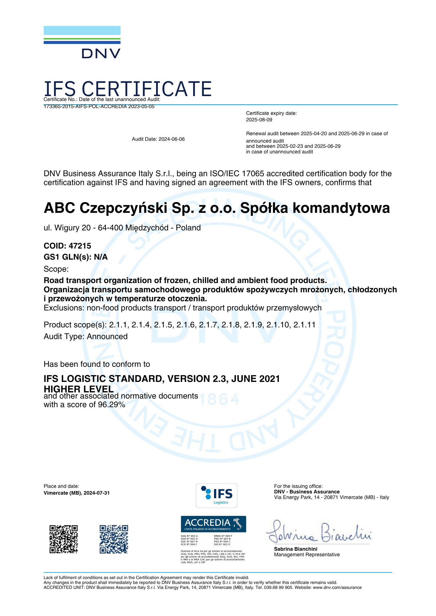 IFS CERTIFICATE 2024-2025