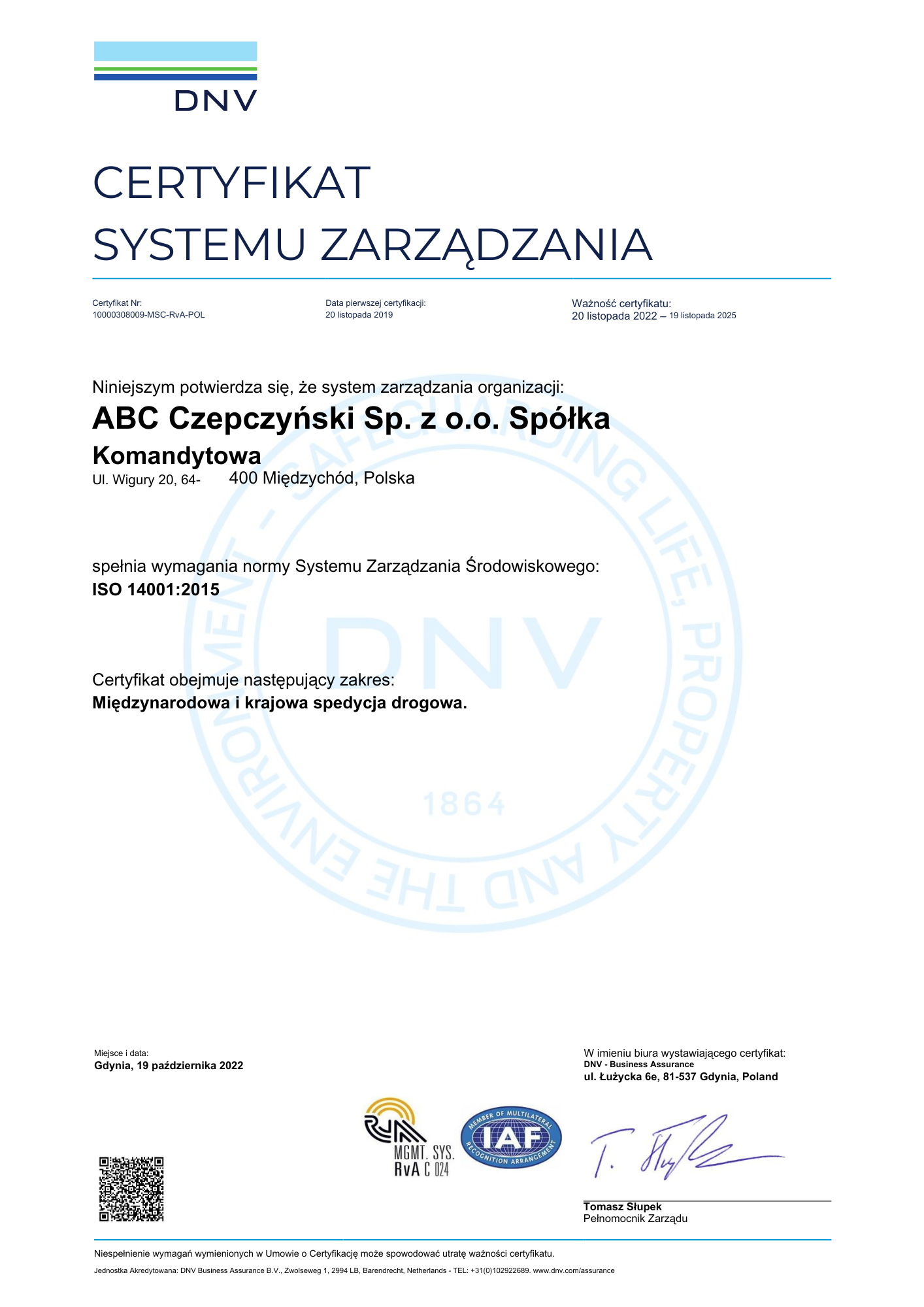 ISO 14001 Certyfikat