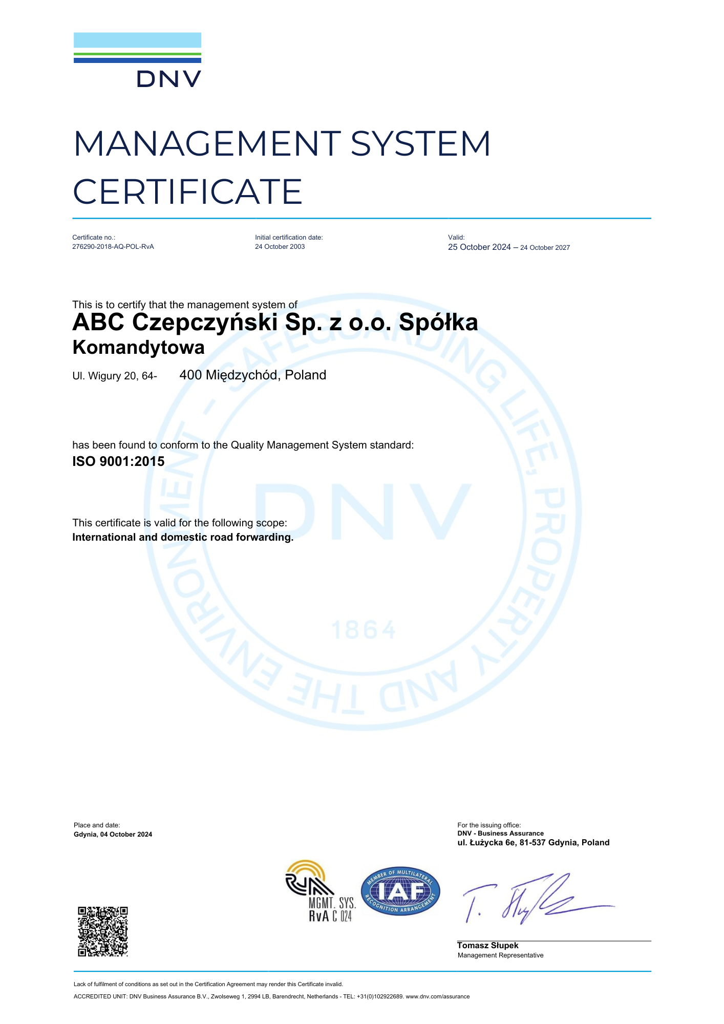 ISO 9001 CERTIFICATE 2024-2027