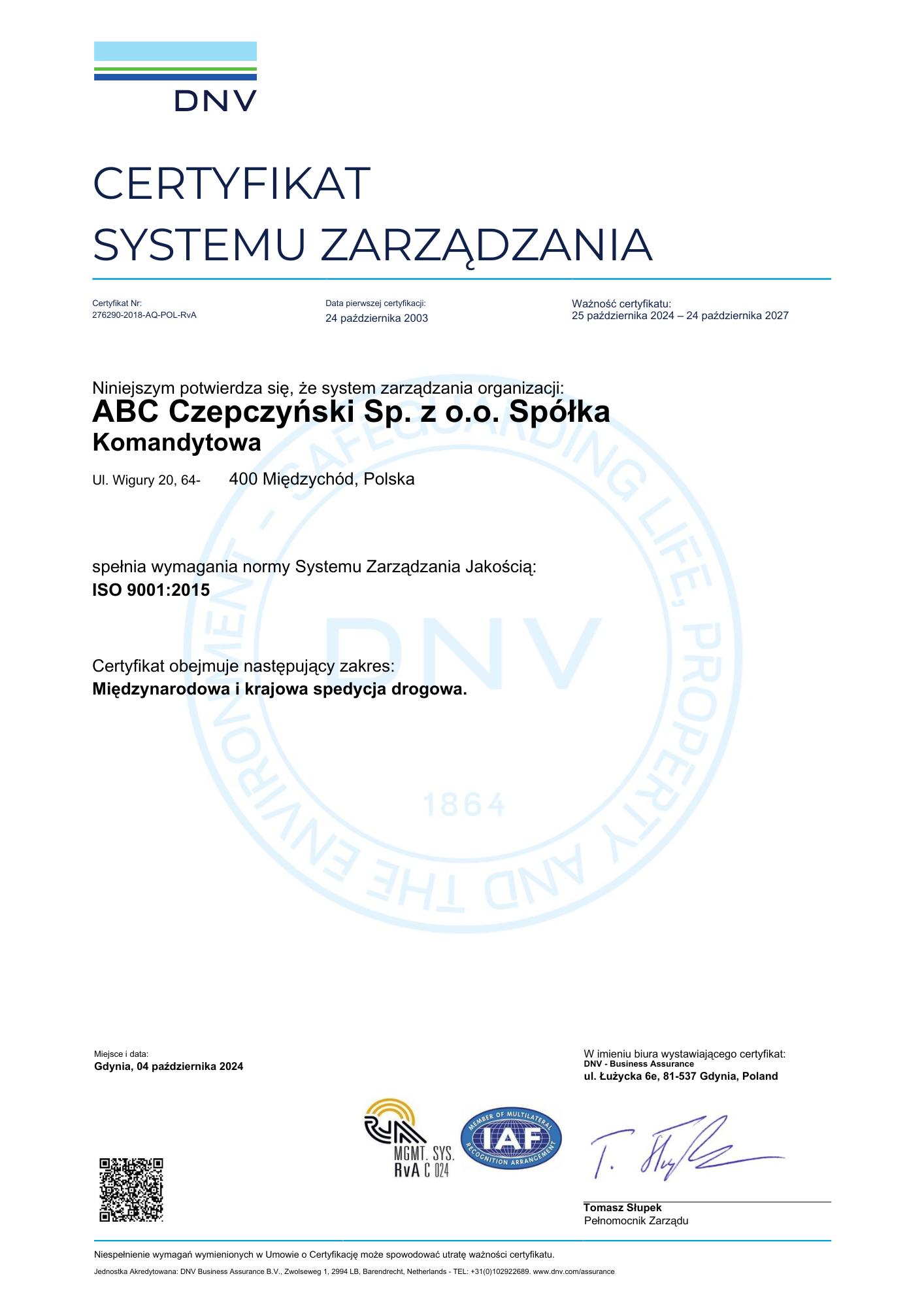 ISO 9001 Certyfikat
